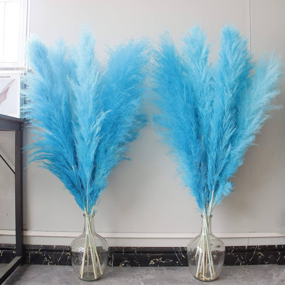 Dried Flowers: 10 Pcs of 46-Inch Blue Pampas Grass - Elegant Fluffy Decor for Floor Vases