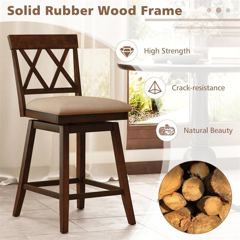 Swivel Bar Stools Set of 2, 24" Counter Height Chairs with Back, Padded Seat & Rubber Wood Frame - Product image 9