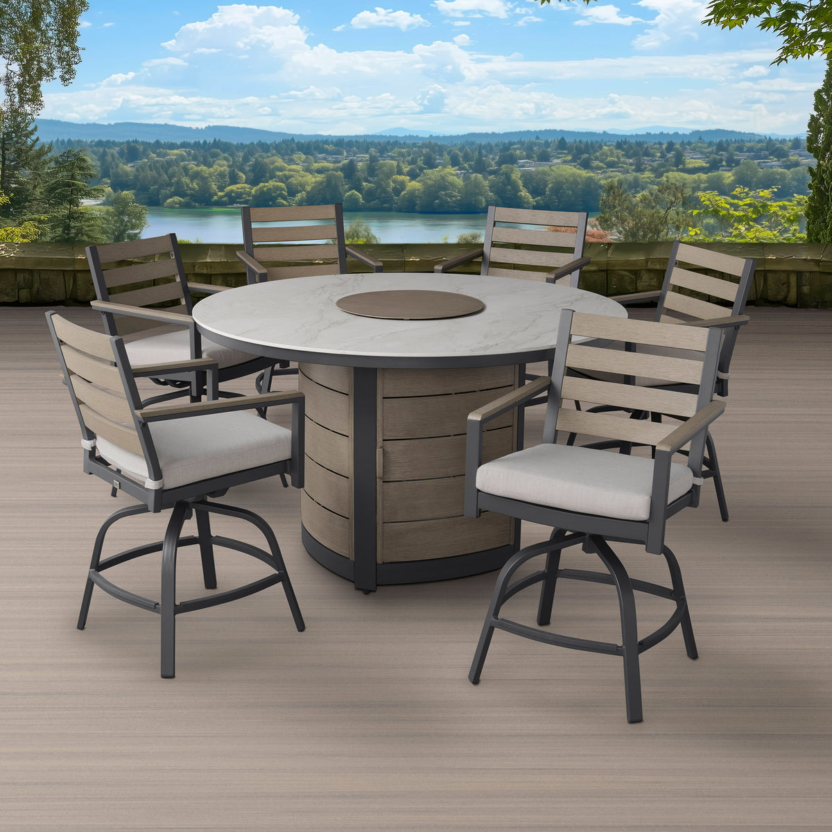 Agio Nicolet 7 - Piece Fire Outdoor Patio High Dining Set - Product image 2