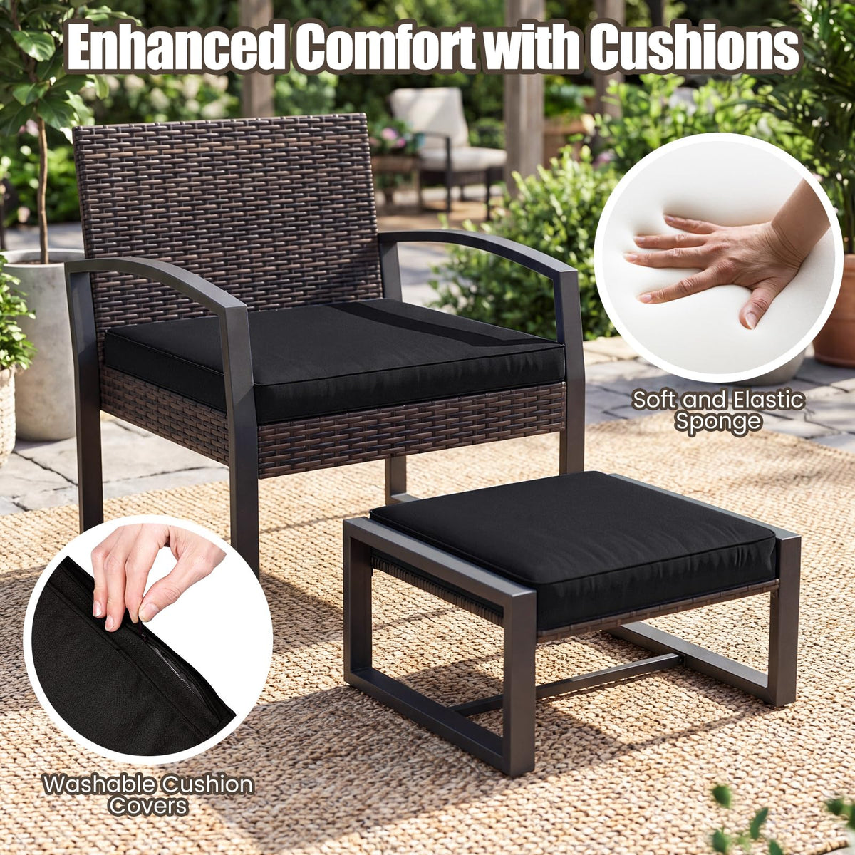 Tangkula 5 Pieces Wicker Patio Conversation Set 2-Person Small Balcony Furniture Seating Set - Product image 6