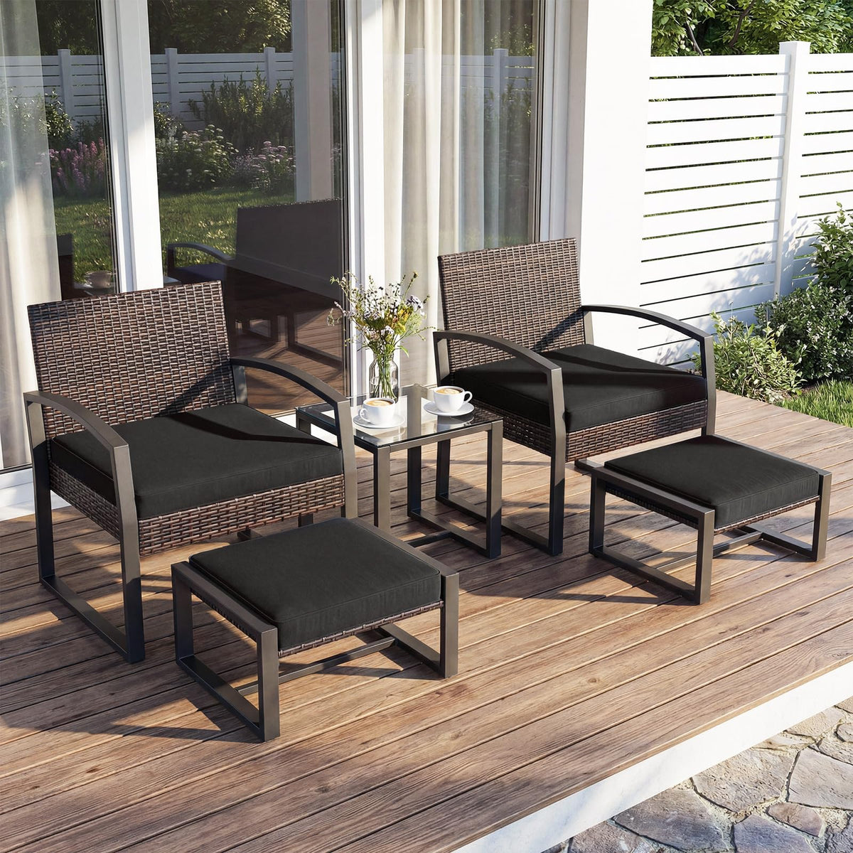 Tangkula 5 Pieces Wicker Patio Conversation Set 2-Person Small Balcony Furniture Seating Set - Product image 9