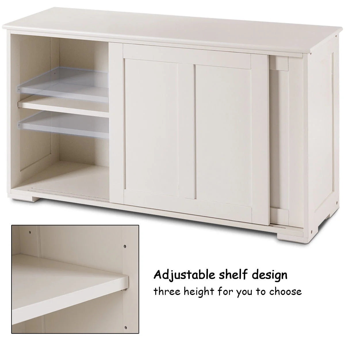 Costway Kitchen Storage Cabinet Sideboard Buffet Cupboard Wood Sliding Door Pantry Cream White - Product image 8