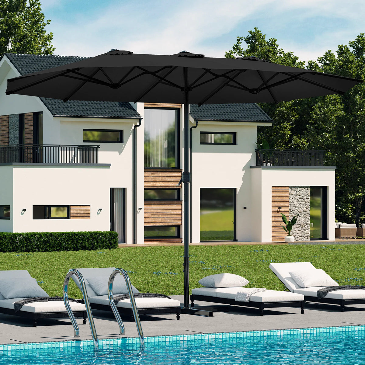 AECOJOY 15x9ft Double-Sided Patio Umbrella, Black - Product image 2