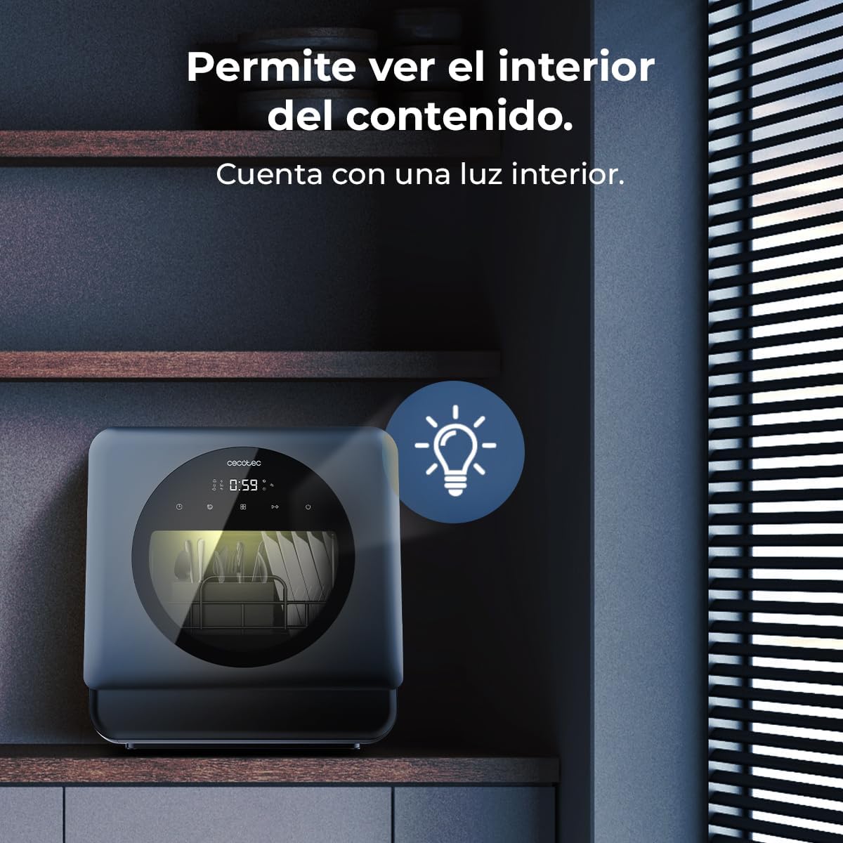 Cecotec Dishwasher Compact Free Installation on Table Bolero Aguazero 1150 Dark. 3 Place Settings, Low Consumption, 6 Programs, Touch Control Panel, Long Storage and Delay Start Functions