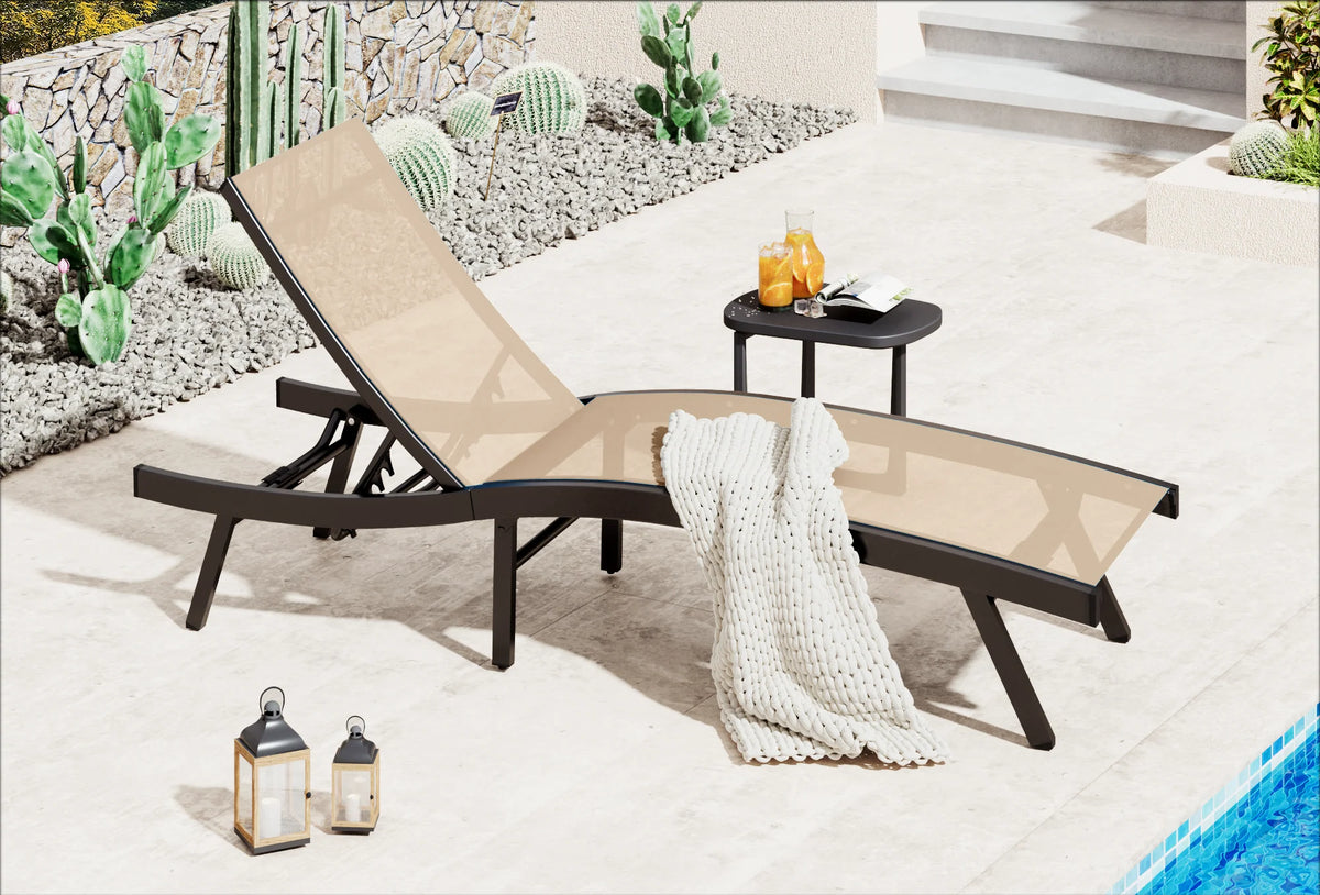 AECOJOY Outdoor Chaise Lounge, All Weather Pool Lounge Chairs Ergonomic Design (Beige, 1 PCs) - Product image 3