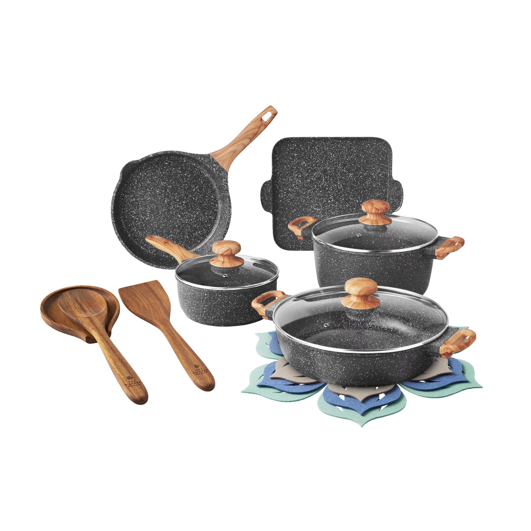 The Pioneer Woman Prairie Signature 14 - Piece Cast Aluminum Cookware Set, Brown Speckle - Product image 3