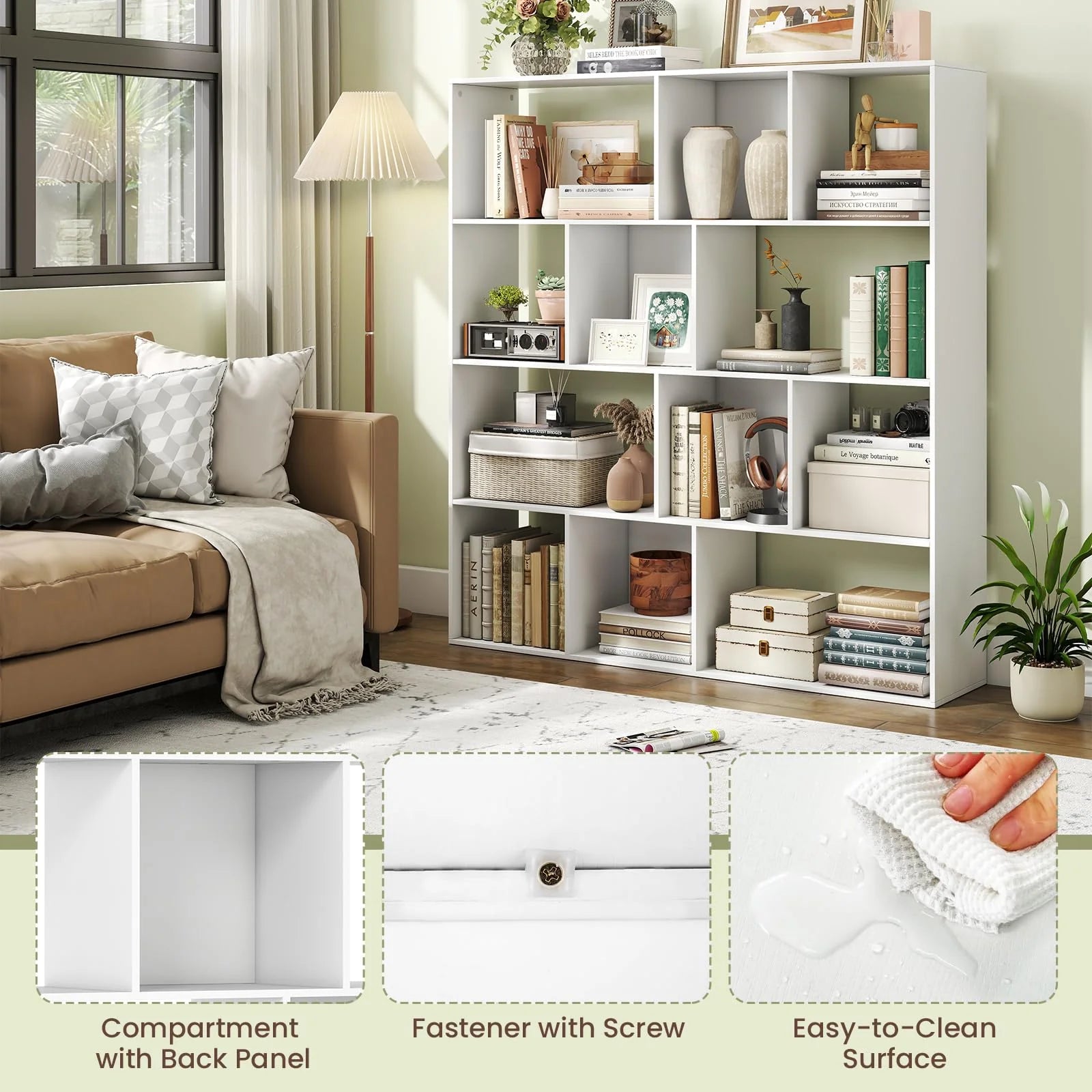 Tangkula 12 Cube 4-Tier Freestanding Storage Organizer Bookcase with Open Cubes