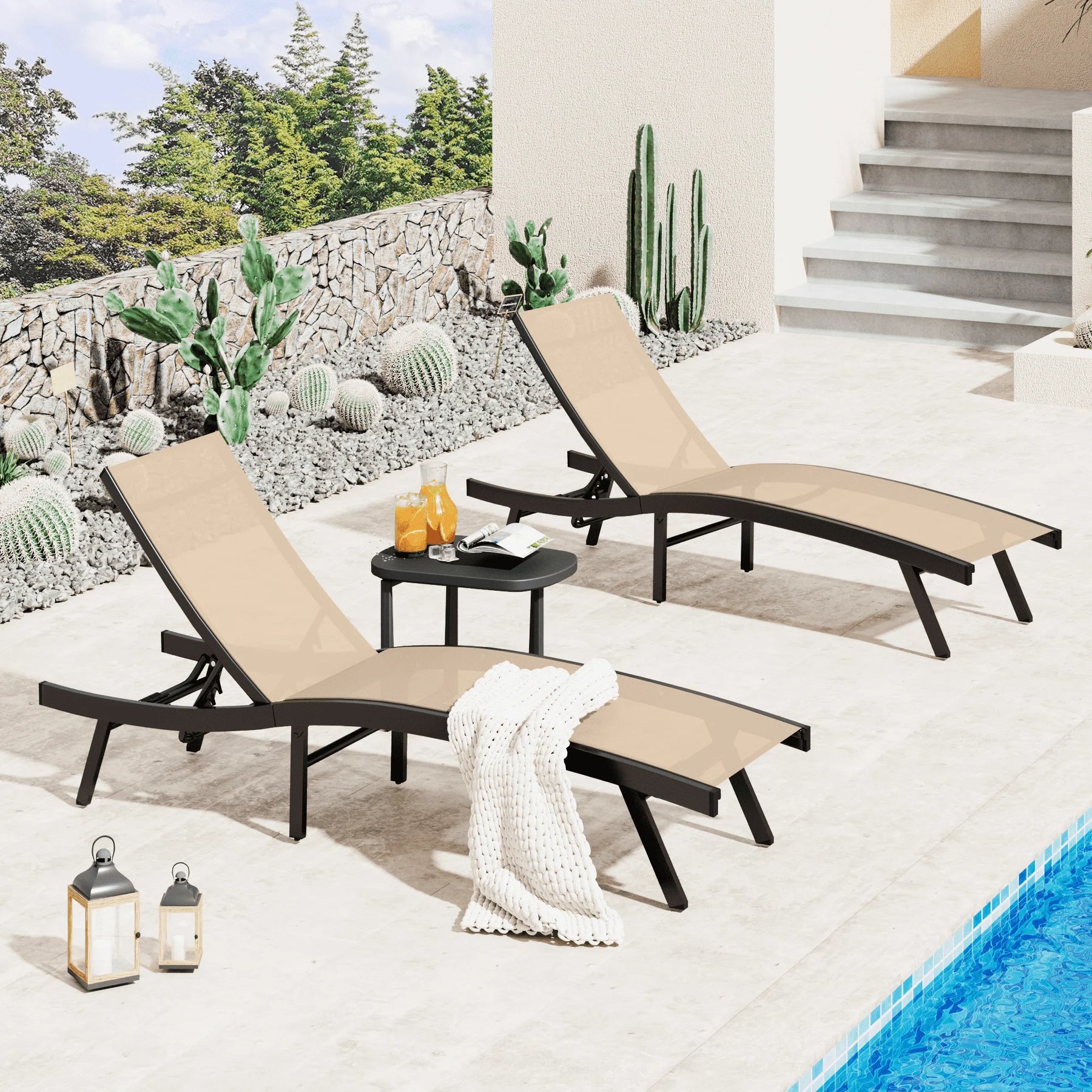AECOJOY Outdoor Chaise Lounge, All Weather Pool Lounge Chairs Ergonomic Design (Beige, 1 PCs) - Product image 9