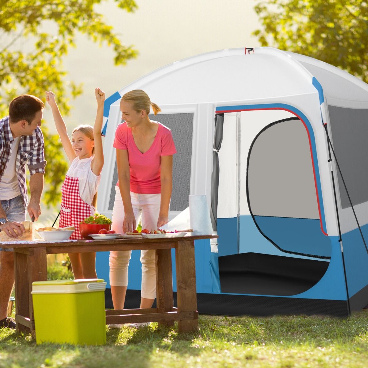 5 Person Camping Tent Waterproof Dome Tent with Mesh Door and Windows Carry Bag 248x248x230cm Blue + White -