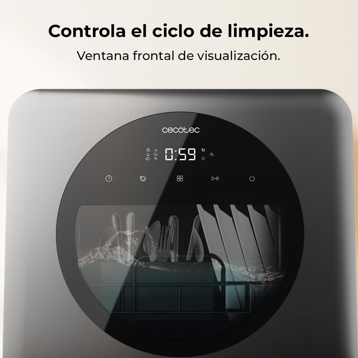 Cecotec Dishwasher Compact Free Installation on Table Bolero Aguazero 1150 Dark. 3 Place Settings, Low Consumption, 6 Programs, Touch Control Panel, Long Storage and Delay Start Functions