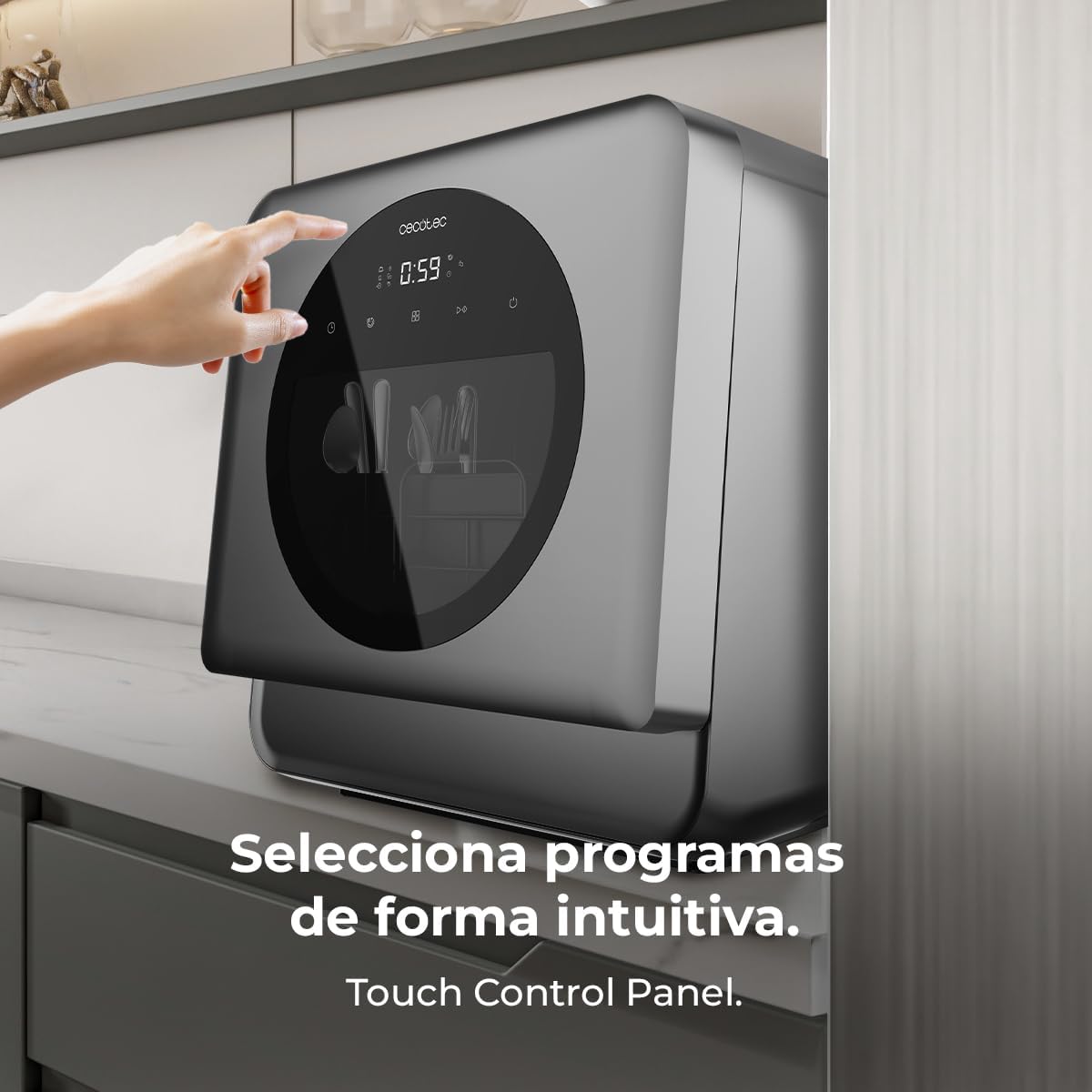 Cecotec Dishwasher Compact Free Installation on Table Bolero Aguazero 1150 Dark. 3 Place Settings, Low Consumption, 6 Programs, Touch Control Panel, Long Storage and Delay Start Functions