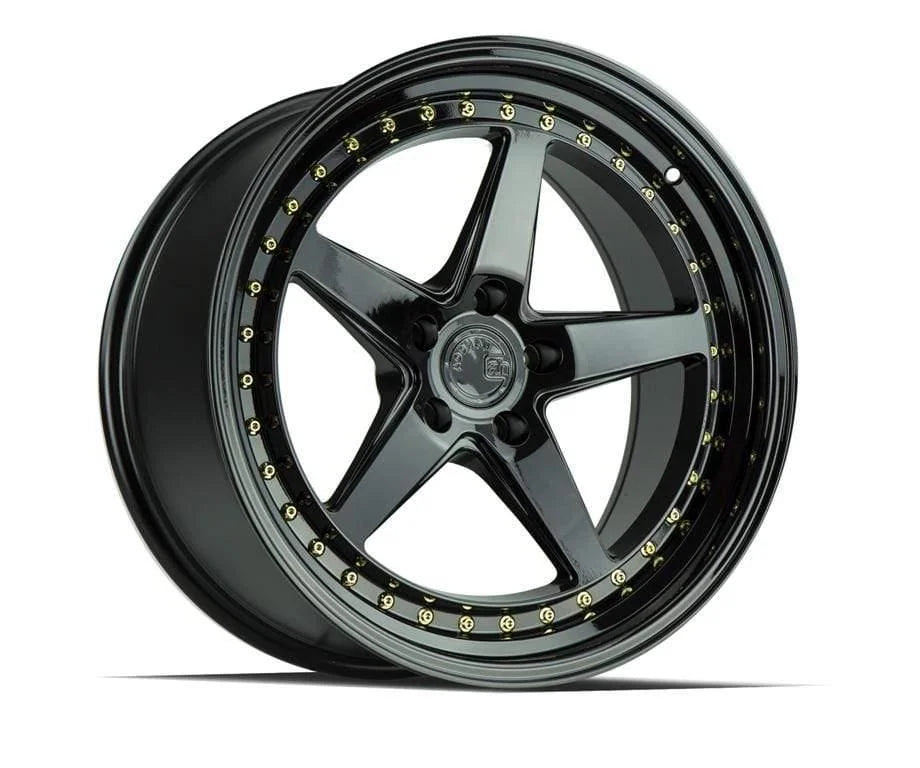 Aodhan DS05 18" 5x100 Gloss Black w/ Gold Rivets