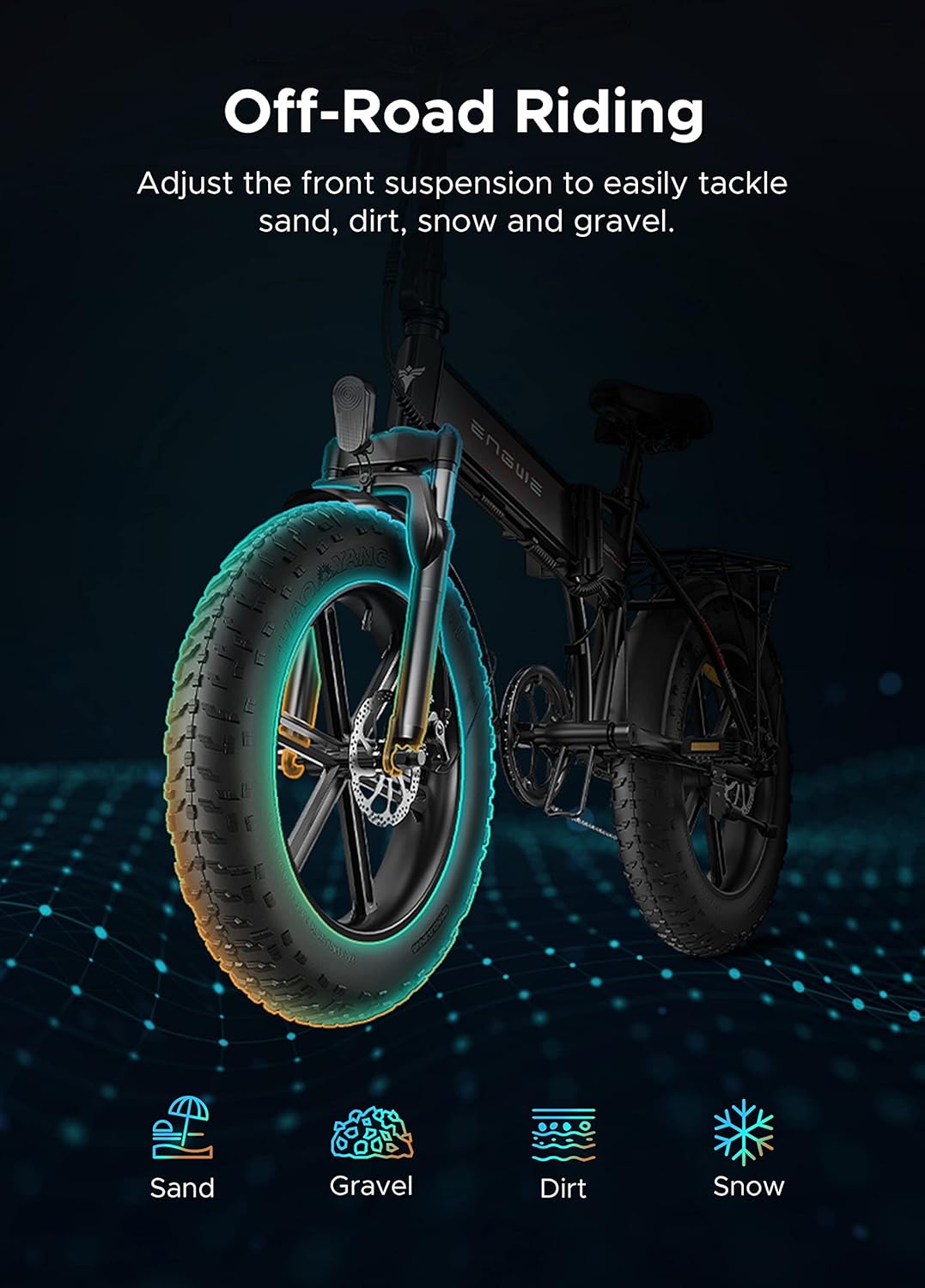 EP-2 Pro Foldable Electric Bike 20 × 4.0 Electric Fat Bike 7 Speeds with Removable 48V 13Ah Battery Range 120km Off-Road & MTB & Beach & Snow -