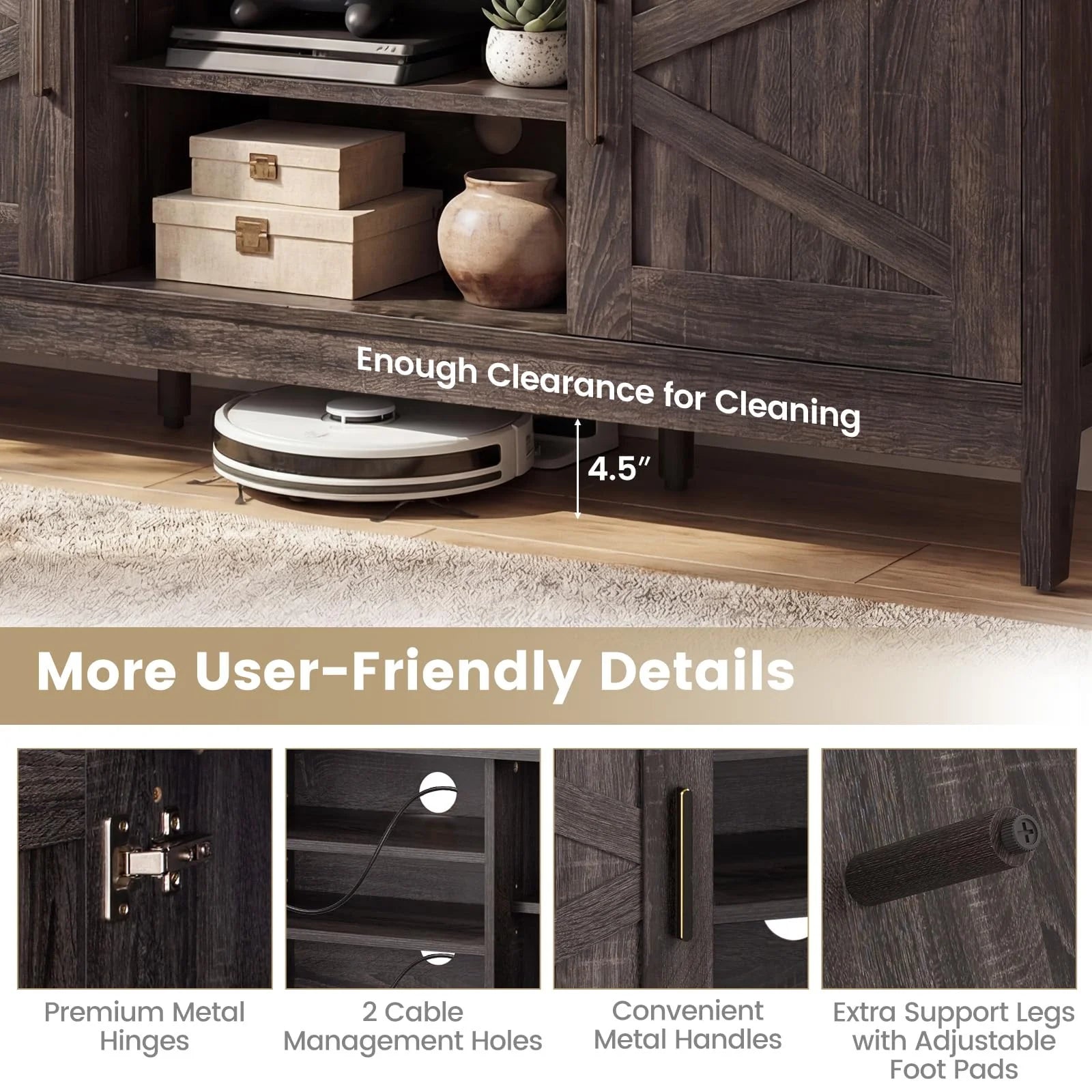 Tangkula Farmhouse TV Stand for TVs up to 65 Inch Entertainment Center with 2 Storage Cabinets - Product image 5