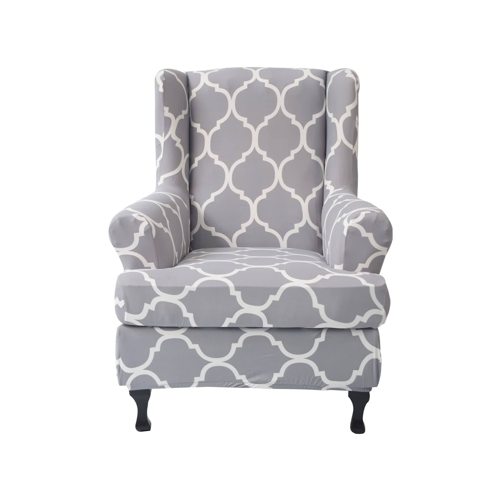 Wing Chair Slipcovers 2 Pieces Stretch Spandex Wingback Chair Covers Sofa Slipcover Printing Wingback Armchair Slipcovers Furniture Protector Couch