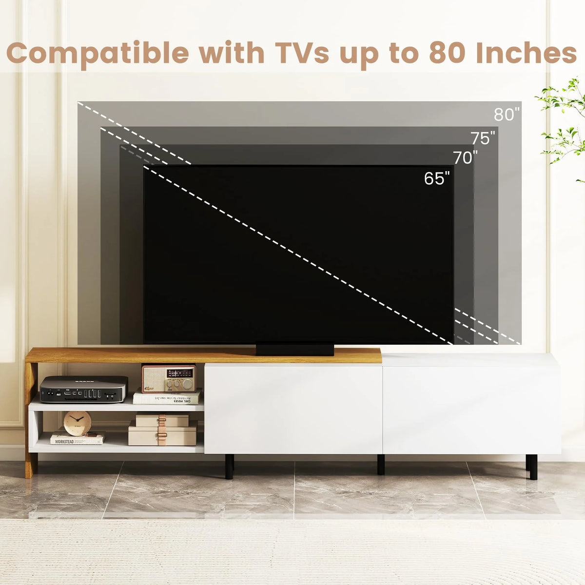Tangkula Modern TV Stand for 80 Inches TVs with Storage Shelves and Cabinets - Product image 5