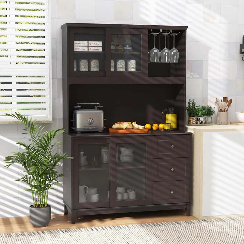 73" Kitchen Pantry Storage Cabinet with LED Lights & Power Outlet, Kitchen Hutch Buffet Cabinet for Dining - Product image 2