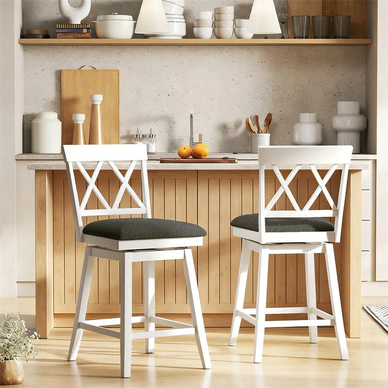 Swivel Bar Stools Set of 2, 24" Counter Height Chairs with Back, Padded Seat & Rubber Wood Frame - Product image 18