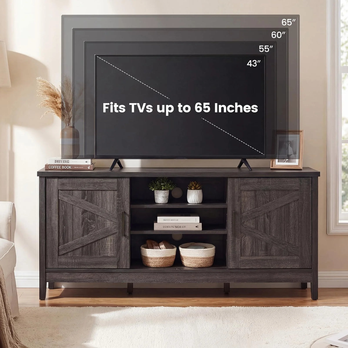 Tangkula Farmhouse TV Stand for TVs up to 65 Inch Entertainment Center with 2 Storage Cabinets - Product image 6