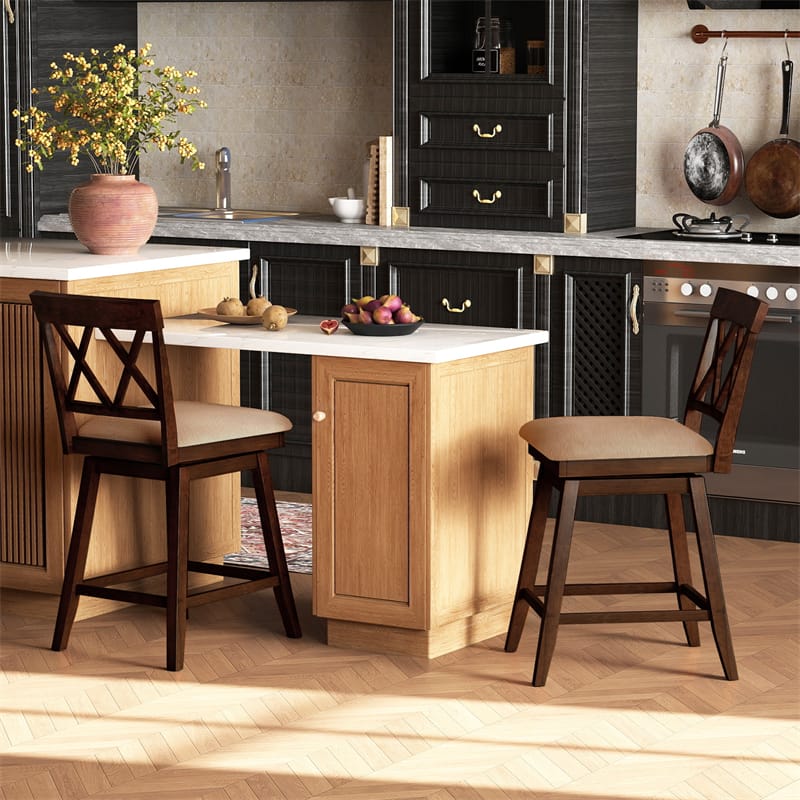 Swivel Bar Stools Set of 2, 24" Counter Height Chairs with Back, Padded Seat & Rubber Wood Frame - Product image 3