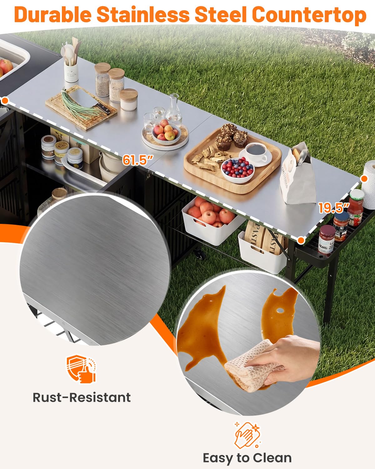 AECOJOY Outdoor Grill Cart Table with Sink, Portable Folding Kitchen Island with Storage Cabinet - Product image 5
