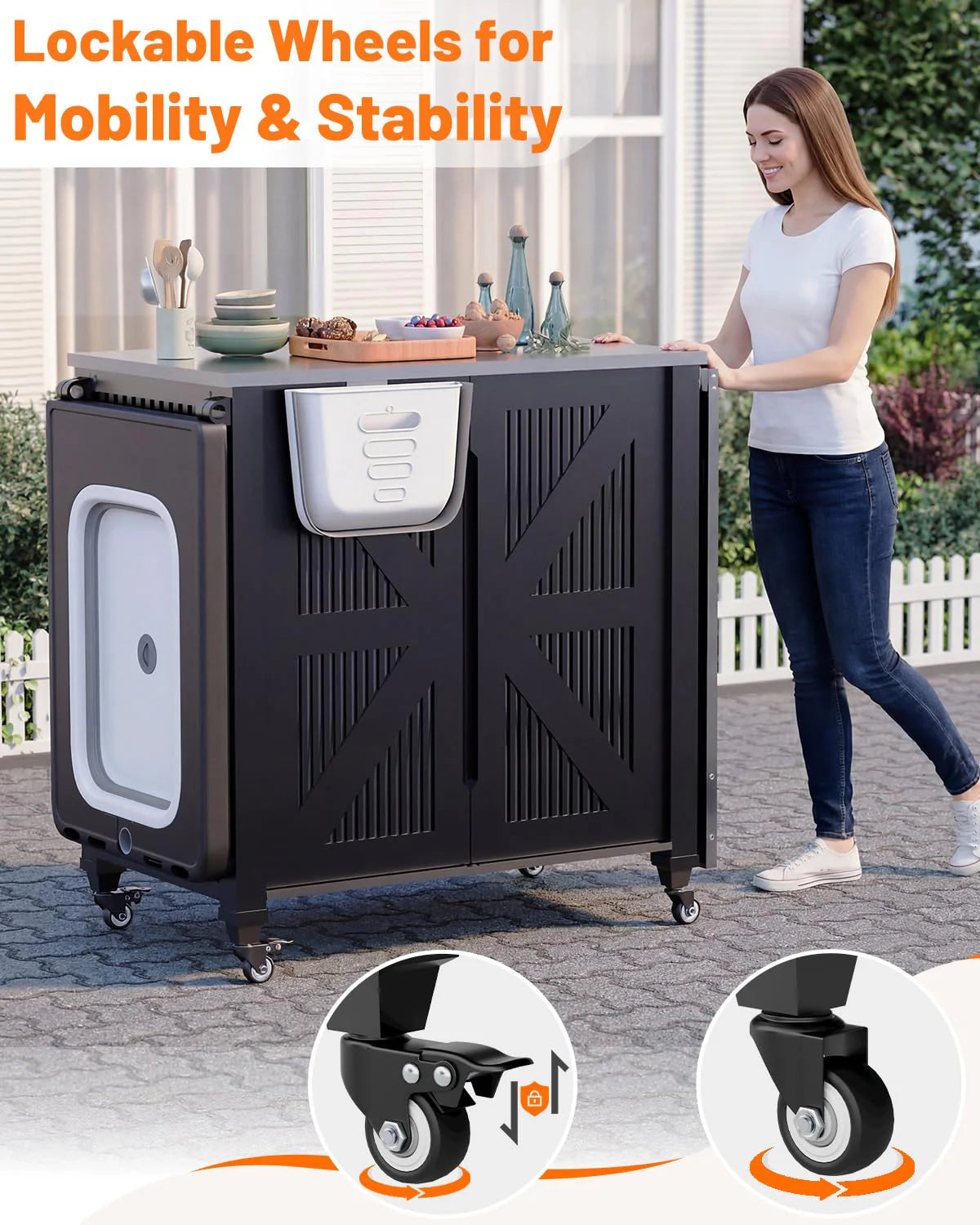 AECOJOY Outdoor Grill Cart Table with Sink, Portable Folding Kitchen Island with Storage Cabinet - Product image 6