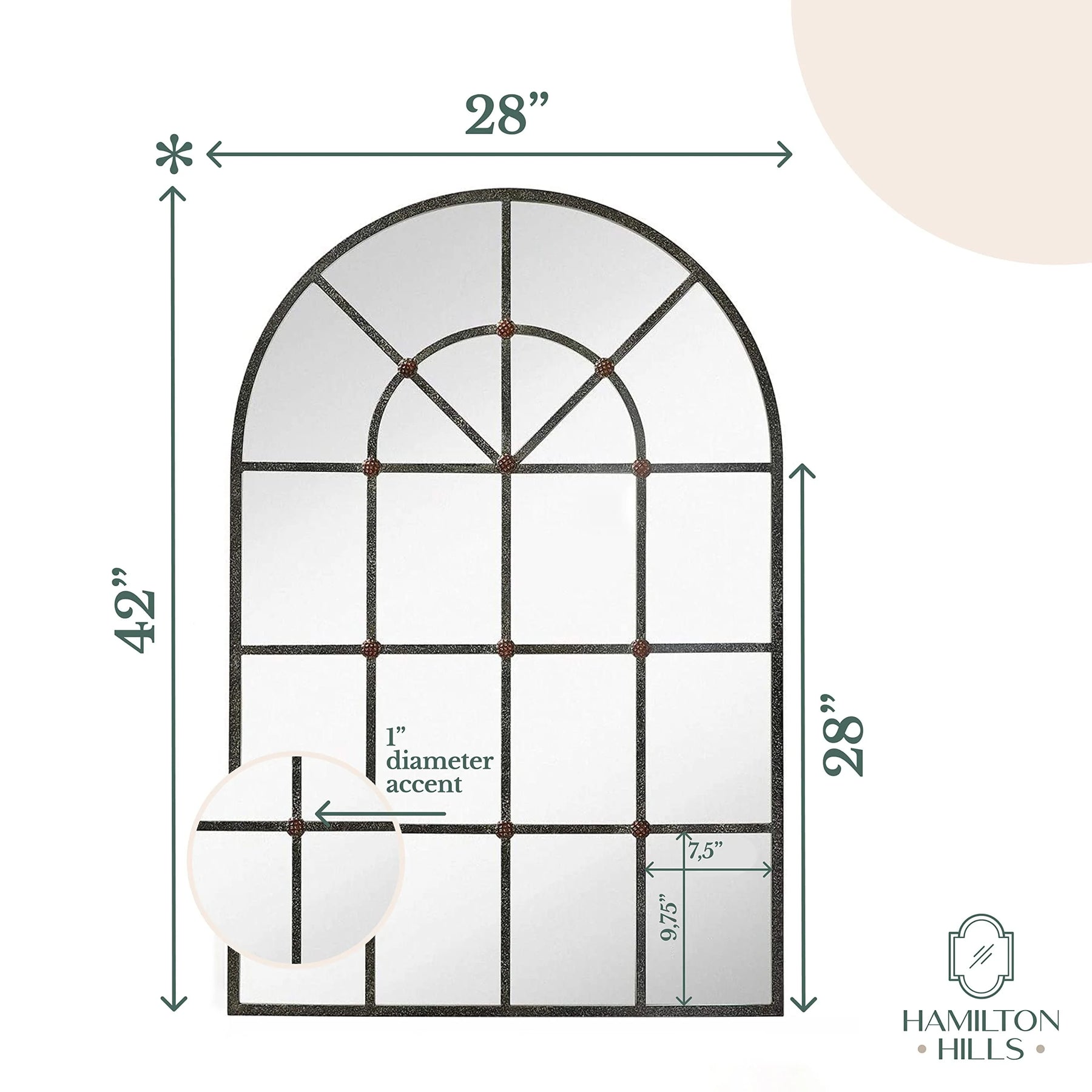 Hamilton Hills Metal Arched Window Mirror Large Wall Mirrors Decorative Piece and Arch Decor 28" x 42" - Product image 3