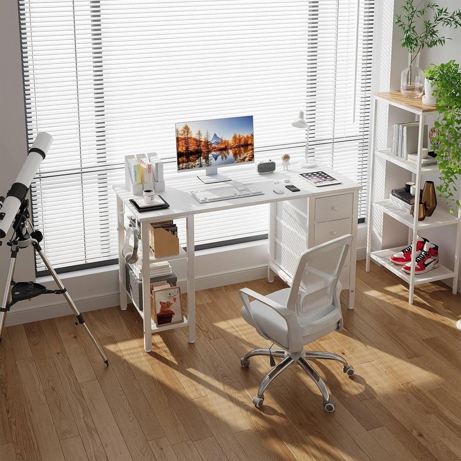 Lufeiya White Desk with Drawers & Storage Shelves, 47 in Study Work Writing Desk for Home Office Bedroom - Product image 2