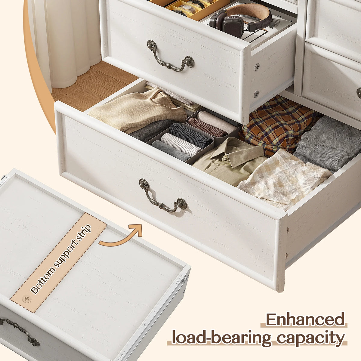Enhomee Wood Dressers for Bedroom with 9 Drawers White Dresser Chest of Drawers for Living Room - Product image 4