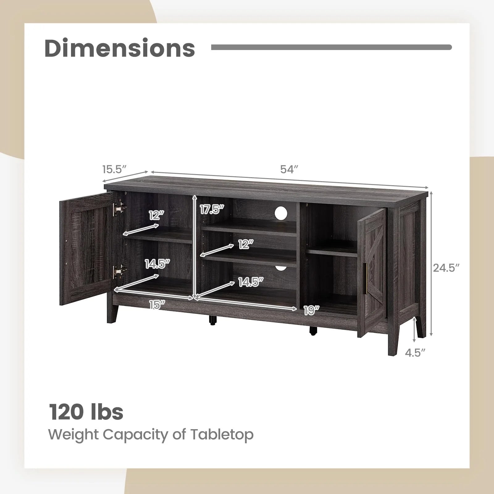 Tangkula Farmhouse TV Stand for TVs up to 65 Inch Entertainment Center with 2 Storage Cabinets - Product image 2