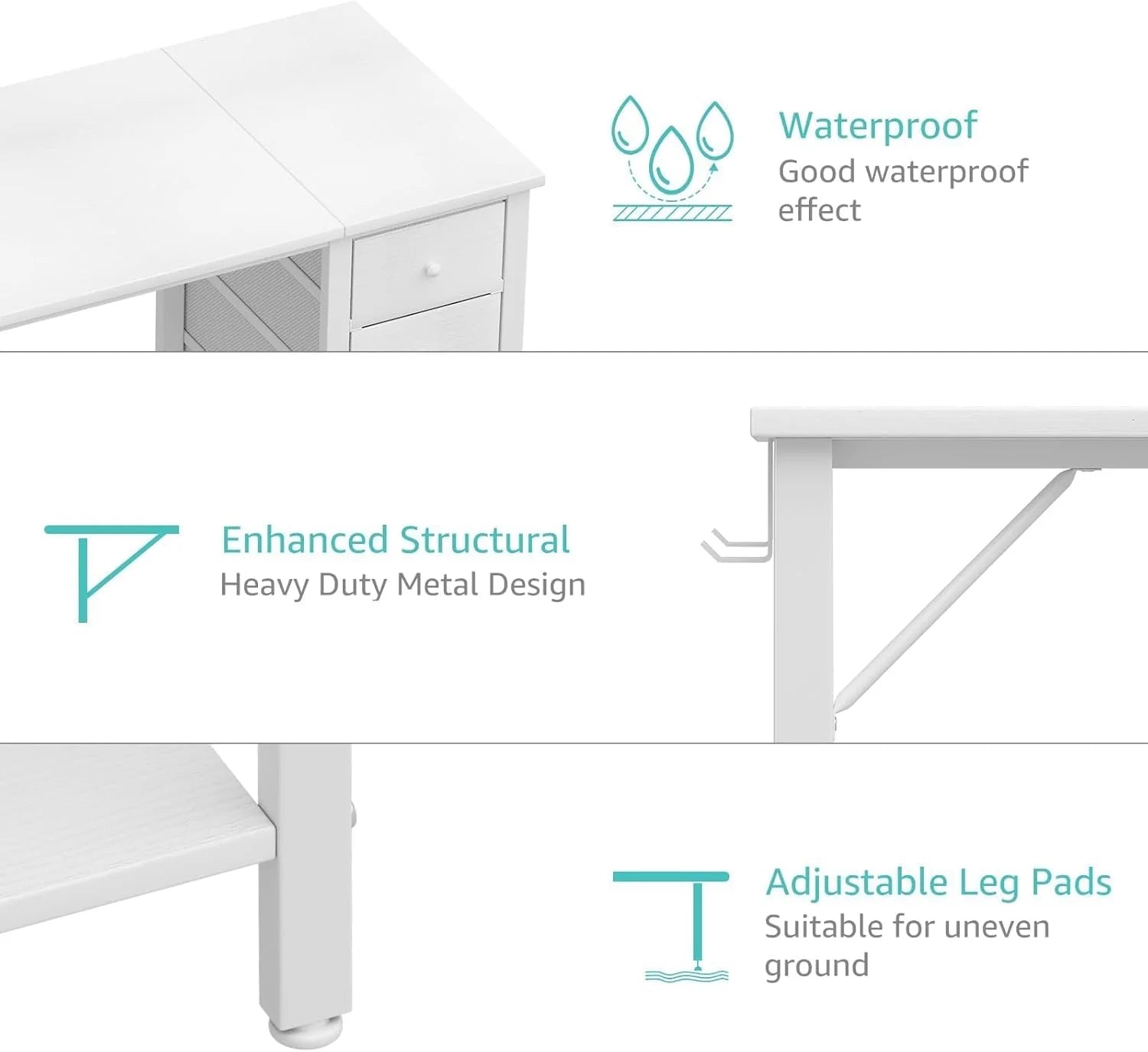 Lufeiya White Desk with Drawers & Storage Shelves, 47 in Study Work Writing Desk for Home Office Bedroom - Product image 10