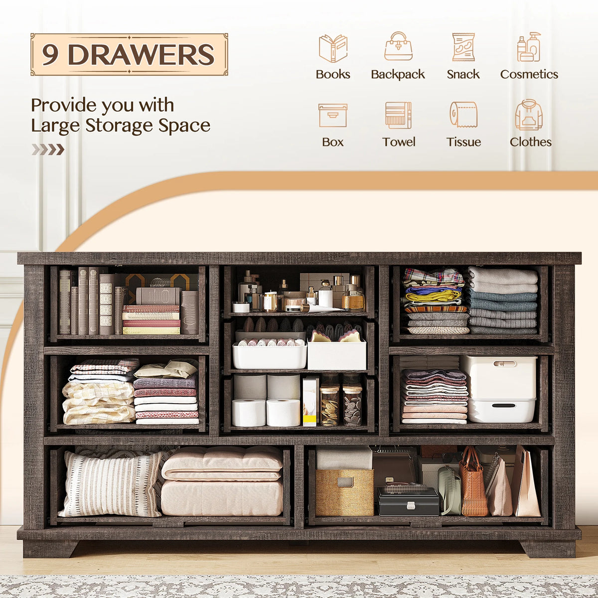 Enhomee Wood Dressers for Bedroom with 9 Drawers White Dresser Chest of Drawers for Living Room - Product image 23