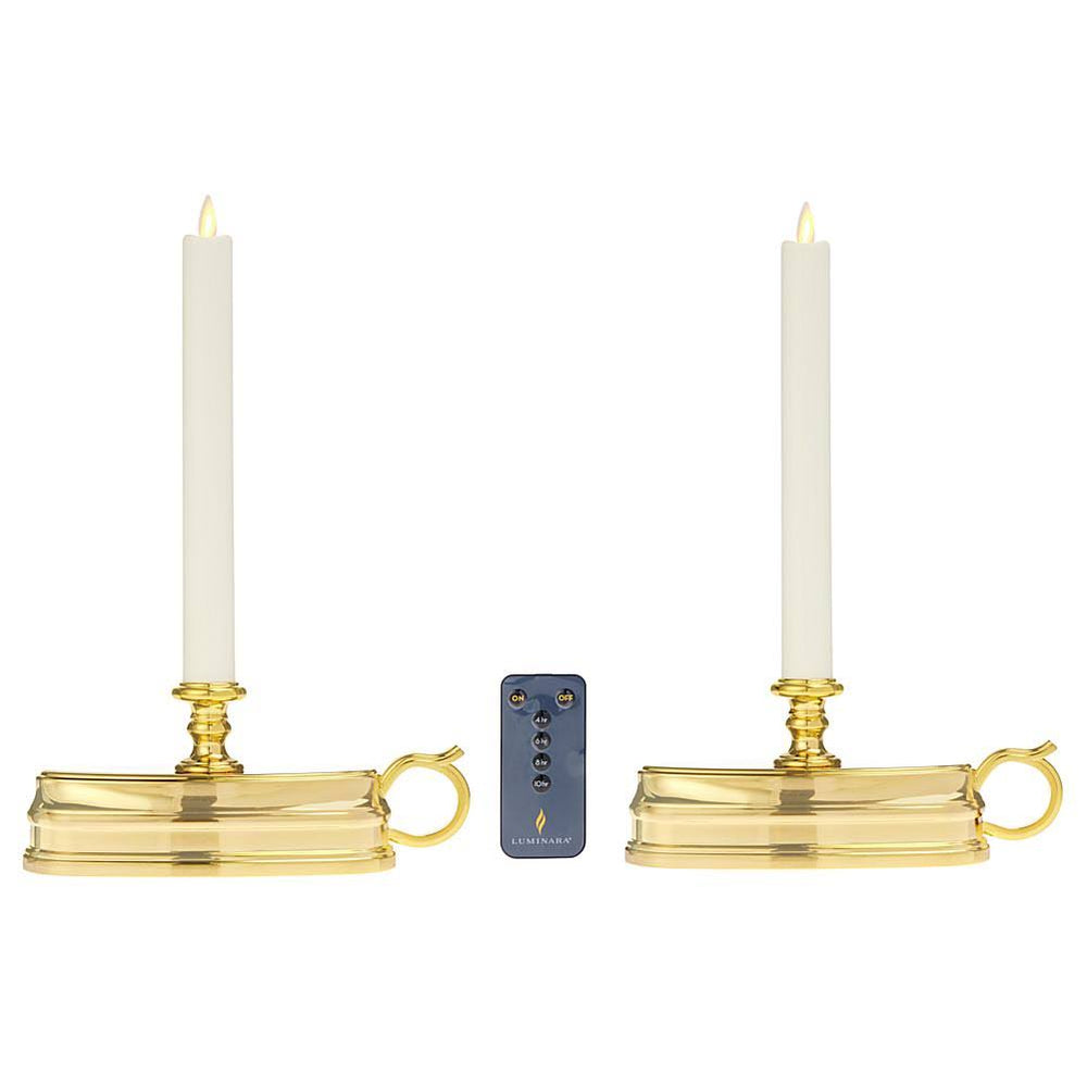 Luminara Set of (2) Colonial Flameless Window C ndles + Remote, Brass