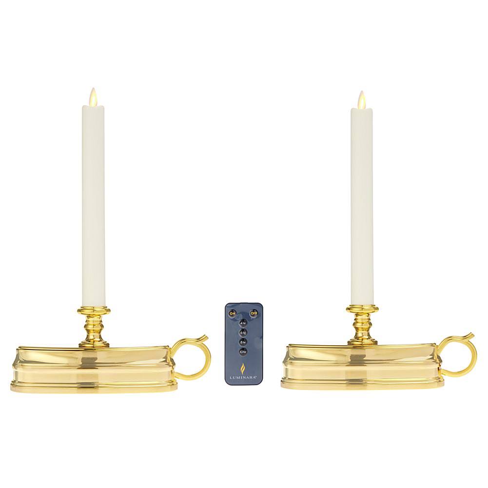 Luminara Set of (2) Colonial Flameless Window C ndles + Remote, Brass - Product image 1