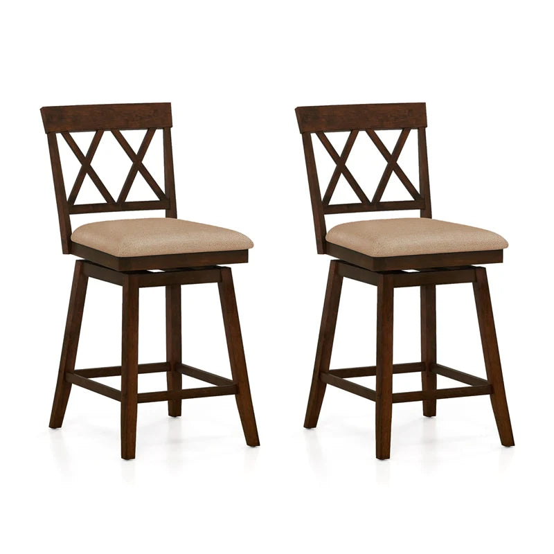 Swivel Bar Stools Set of 2, 24" Counter Height Chairs with Back, Padded Seat & Rubber Wood Frame - Product image 1