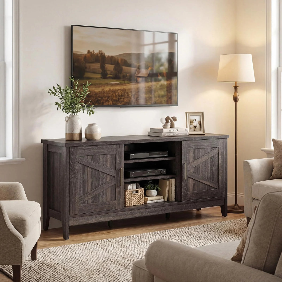 Tangkula Farmhouse TV Stand for TVs up to 65 Inch Entertainment Center with 2 Storage Cabinets - Product image 3