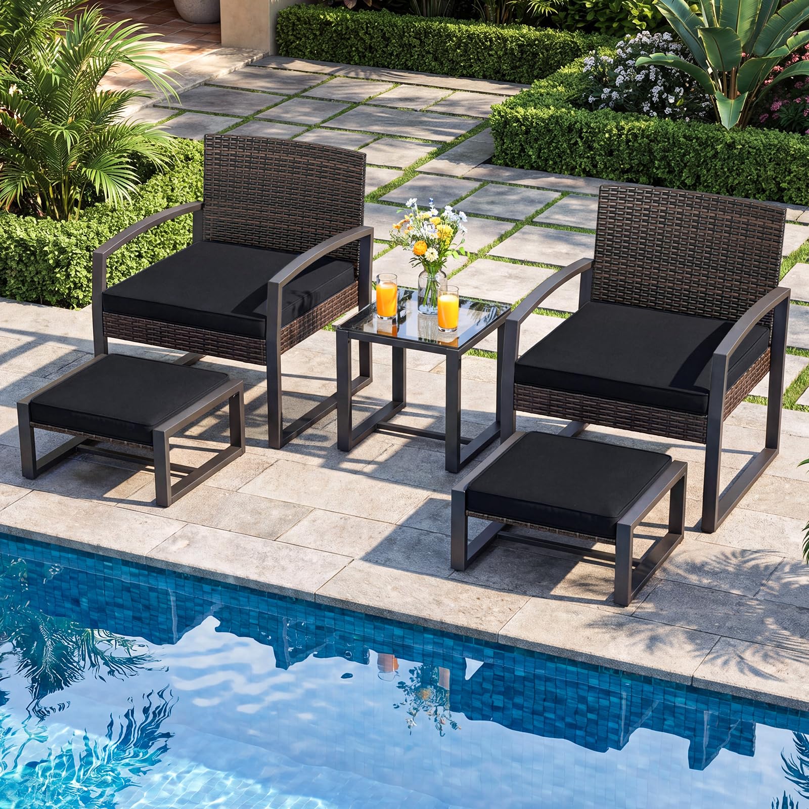 Tangkula 5 Pieces Wicker Patio Conversation Set 2-Person Small Balcony Furniture Seating Set - Product image 2