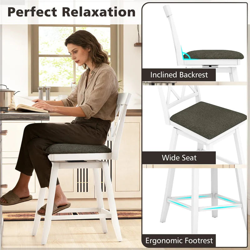 Swivel Bar Stools Set of 2, 24" Counter Height Chairs with Back, Padded Seat & Rubber Wood Frame - Product image 19