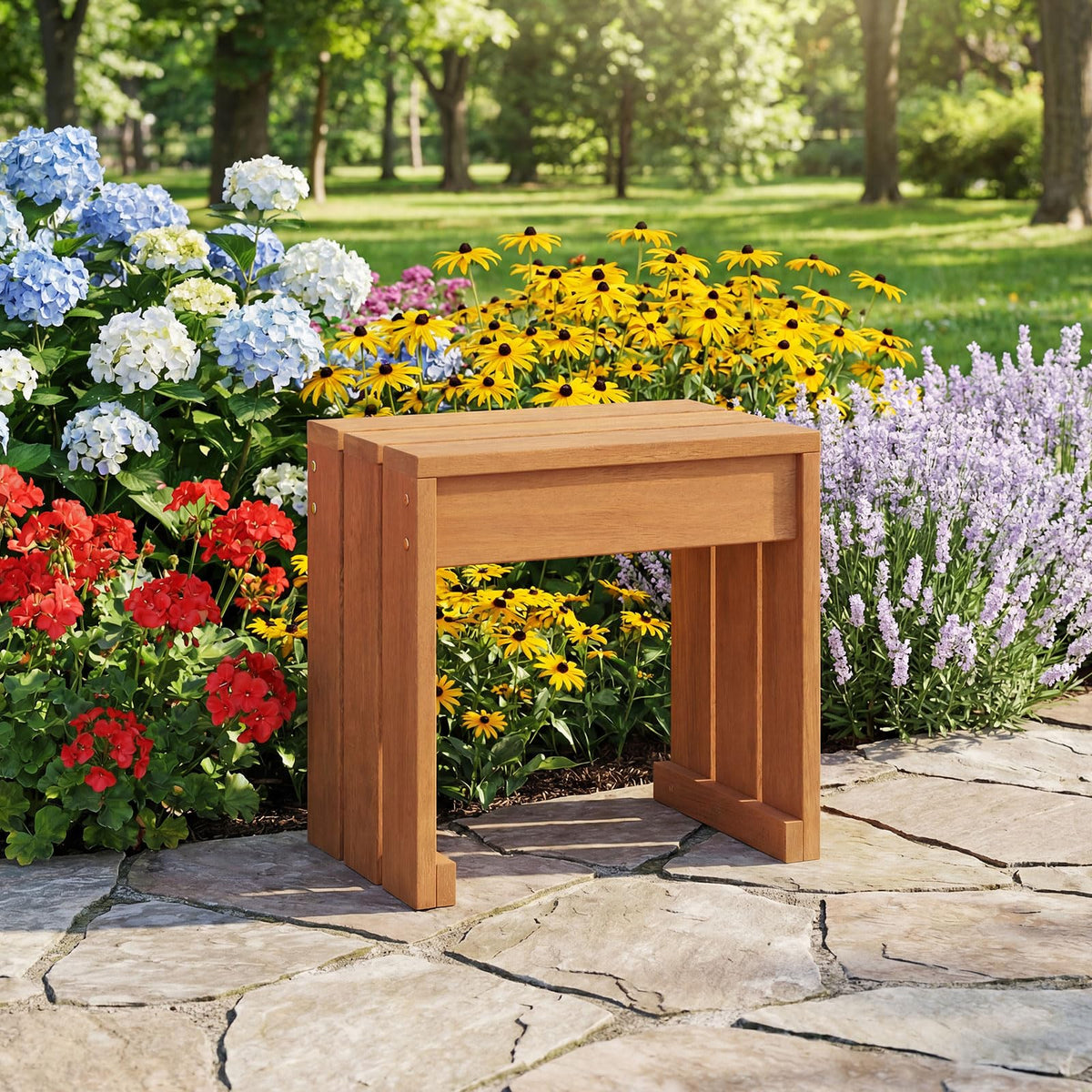 Tangkula Small Wood Outdoor Bench - Patio Backless Bench with Solid Wooden Frame - Product image 2